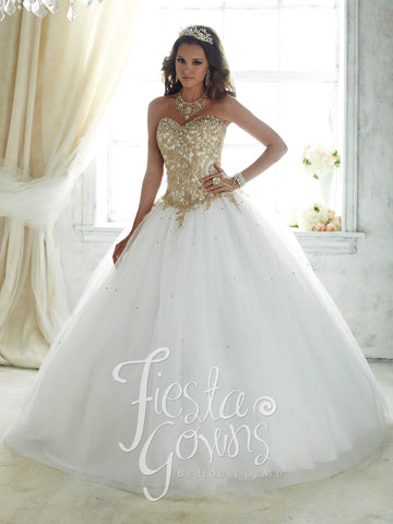 Trägerloses Kleid mit goldenen Perlen von House of Wu Fiesta Gowns 56286