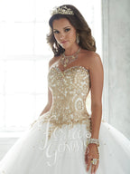 Gold Beaded Strapless Dress by House of Wu Fiesta Gowns 56286