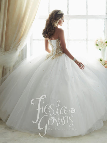 Trägerloses Kleid mit goldenen Perlen von House of Wu Fiesta Gowns 56286