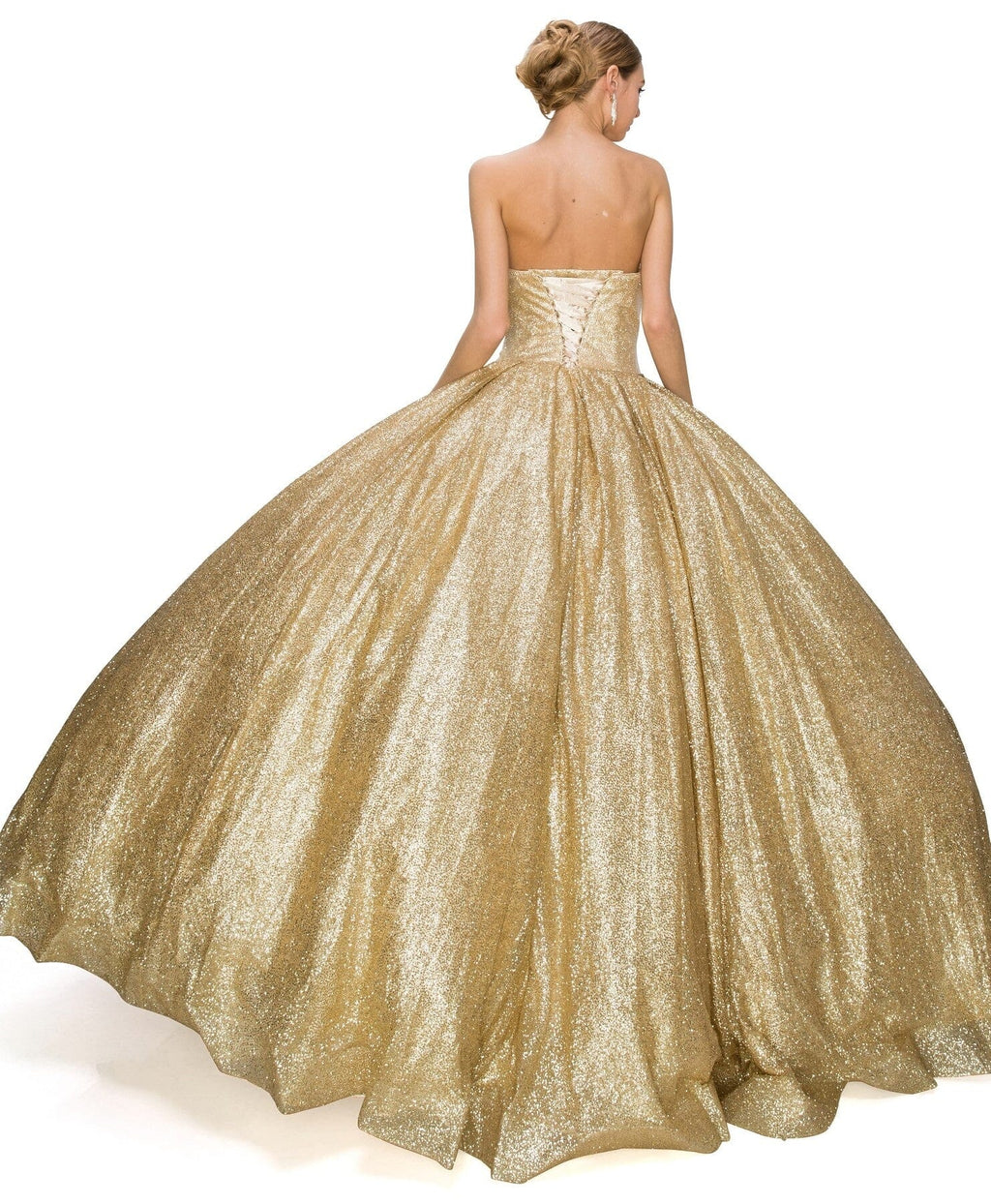 Gold Glitter Strapless Ball Gown by Cinderella Couture 8010J