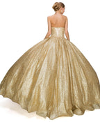 Gold Glitter Strapless Ball Gown by Cinderella Couture 8010J