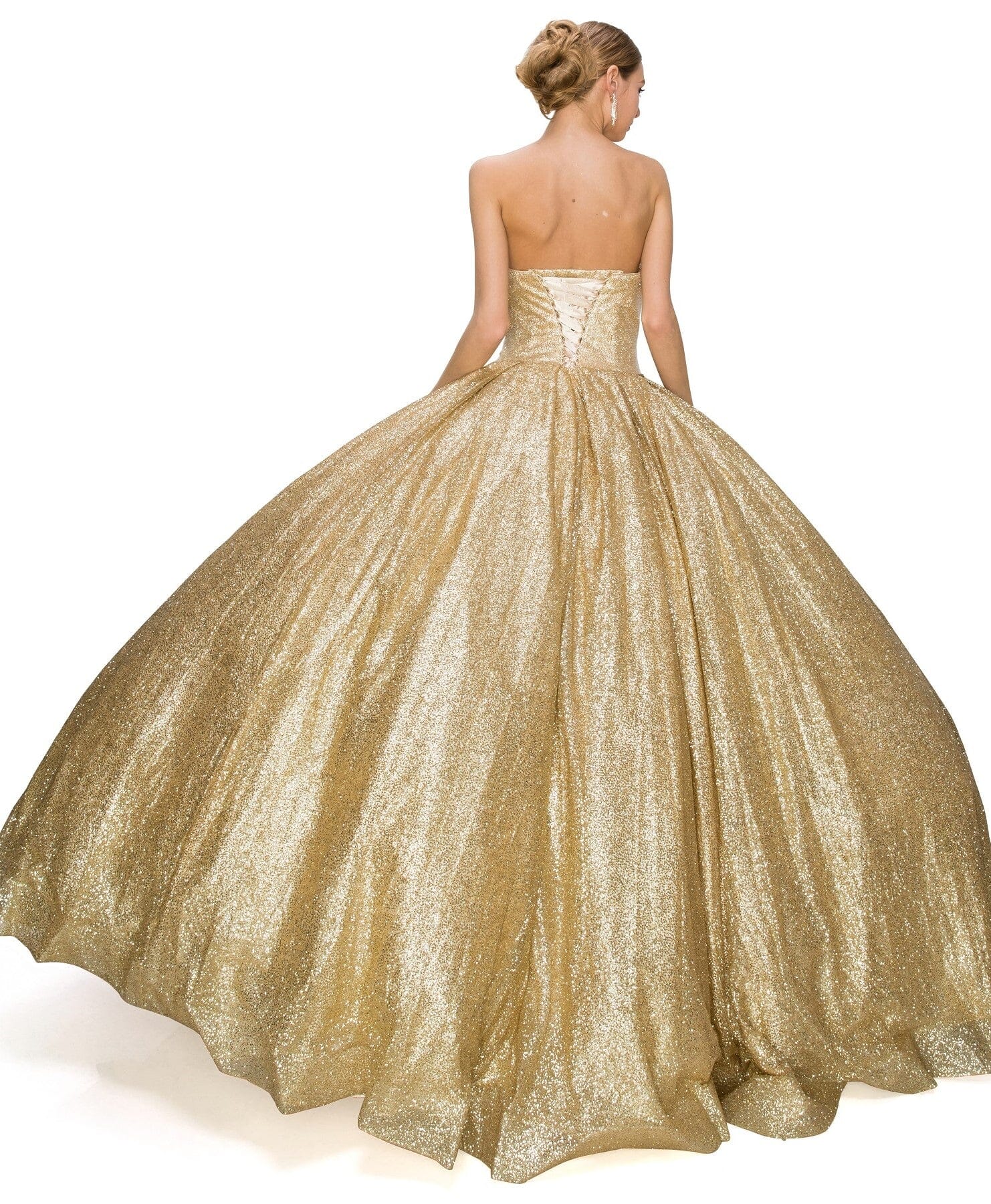 Gold Glitter Strapless Ball Gown by Cinderella Couture 8010J