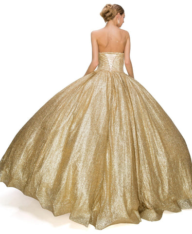 Goldglitzerndes trägerloses Ballkleid von Cinderella Couture 8010J