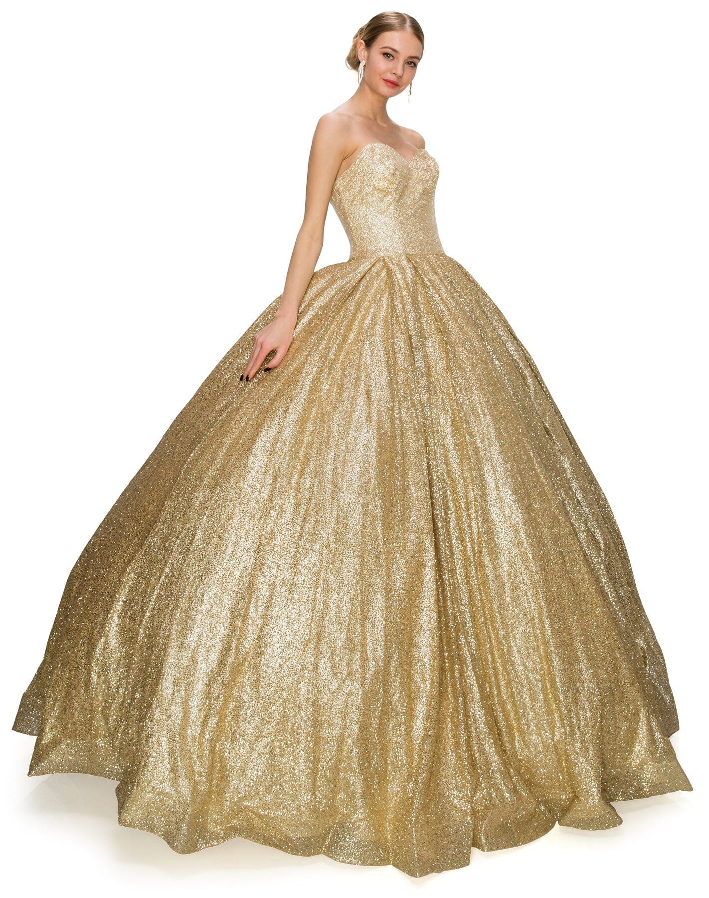 Gold Glitter Strapless Ball Gown by Cinderella Couture 8010J