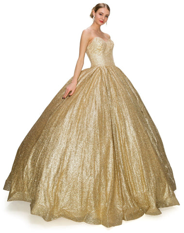 Goldglitzerndes trägerloses Ballkleid von Cinderella Couture 8010J