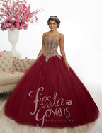 Gold Lace Applique Quinceanera Dress by Fiesta Gowns 56341