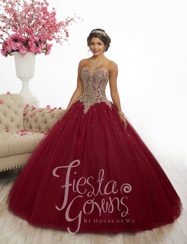Quinceanera-Kleid mit goldener Spitzenapplikation von Fiesta Gowns 56341