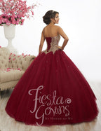 Gold Lace Applique Quinceanera Dress by Fiesta Gowns 56341