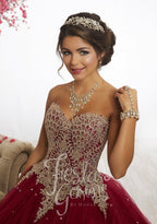 Gold Lace Applique Quinceanera Dress by Fiesta Gowns 56341