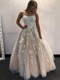 Magnifique robe de promotion longue en tulle dos nu avec dos ouvert et applications de dentelle ligne A