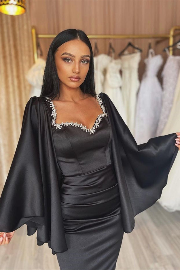Gorgeous Black Long Sleeves Mermaid Off the Shoulder Satin Evening Dress