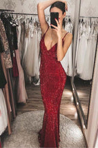 Gorgeous Sequins Mermaid Burgundy Long Prom Dress PSK181