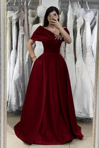 Gorgeous Dark Green Long Off-The-Shoulder A-Line Satin Evening Dress with Pockets