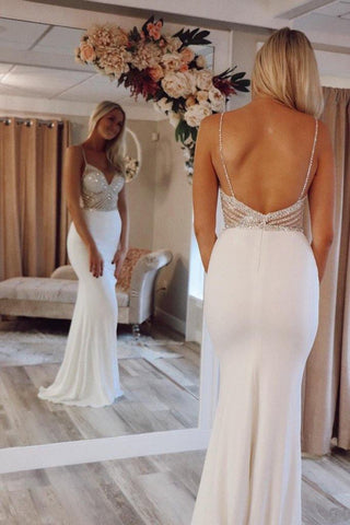 Gorgeous Ivory Mermaid V-neck Straps Prom Dresses Evening Dresses PSK199