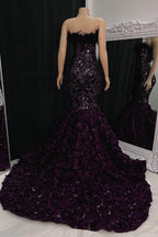 Gorgeous Long Mermaid Lace Flowers Sleeveless Prom Dress