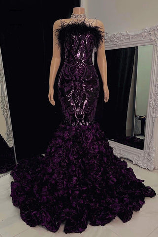 Gorgeous Long Mermaid Lace Flowers Sleeveless Prom Dress
