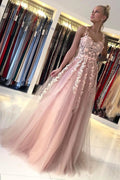 Wunderschönes langes A-Linien-Ballkleid aus Tüllspitze mit offenem Rücken