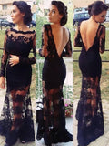Robe de bal magnifique sirène à manches longues avec application de dentelle bateau
