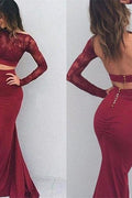 Magnifiques Robes de Bal Longues à Manches Longues en Spandex Style Sirène Bateau