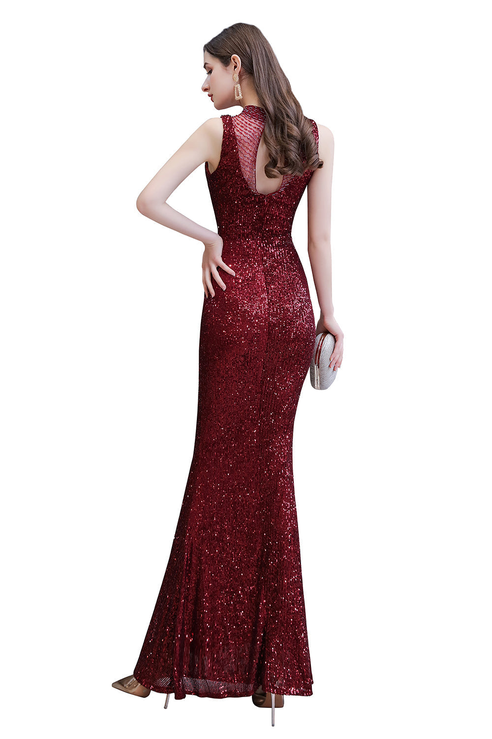Gorgeous Mermaid Burgundy Sequins Long Prom Dress
