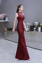 Gorgeous Mermaid Burgundy Sequins Long Prom Dress