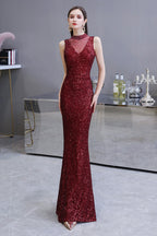 Gorgeous Mermaid Burgundy Sequins Long Prom Dress