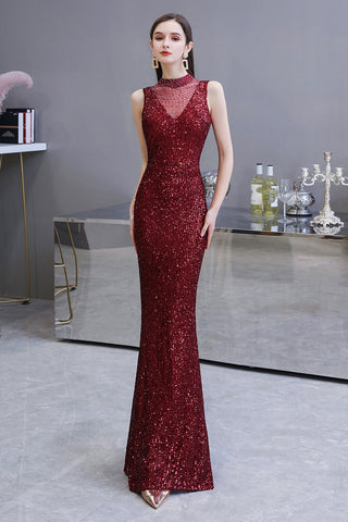 Gorgeous Mermaid Burgundy Sequins Long Prom Dress