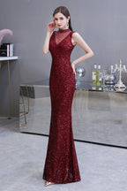 Gorgeous Mermaid Burgundy Sequins Long Prom Dress