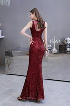 Gorgeous Mermaid Burgundy Sequins Long Prom Dress