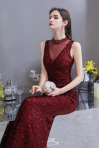 Gorgeous Mermaid Burgundy Sequins Long Prom Dress