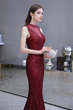 Gorgeous Mermaid Burgundy Sequins Long Prom Dress