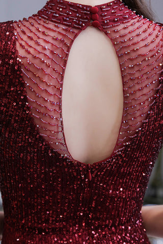 Gorgeous Mermaid Burgundy Sequins Long Prom Dress