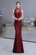 Magnifique Robe de Bal Longue Rouge-Bourgogne à Paillettes Sirène