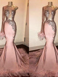 Wunderschöne Meerjungfrau Elastisch Gewebte Satin Federn/Pelz One-Shoulder Lange Ärmel Ballkleider