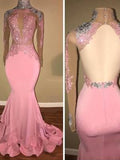 Magnifiques robes de bal à manches longues en jersey avec col haut et appliques sirène