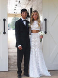 Preciosos vestidos de graduación de dos piezas sirena de chiffon con mangas largas y escote redondo