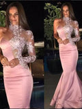 Splendidi Abiti da Ballo con Applique in Satin Sirena, Manica Lunga e Spalla Singola