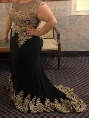 Wunderschöne Meerjungfrau transparenter Hals ärmellose Applikation Chiffon Plus Size Ballkleider