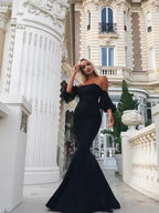 Gorgeous Mermaid Sleeveless Off-the-Shoulder Floor-Length Ruffles Stretch Crepe Prom Dresses by misshow.com