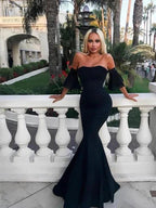 Gorgeous Mermaid Sleeveless Off-the-Shoulder Floor-Length Ruffles Stretch Crepe Prom Dresses by misshow.com