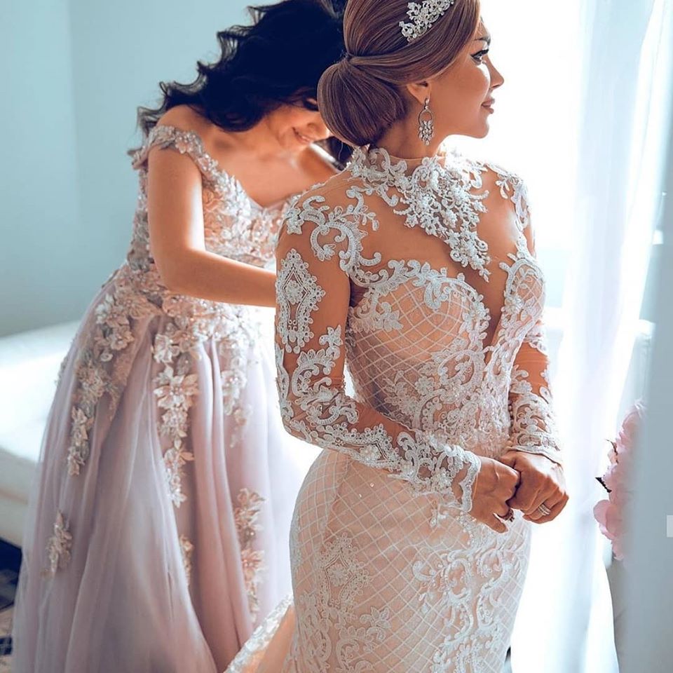 Wunderschönes süßes Spitzen-Tüll-Meerjungfrauen-Brautkleid für Frühling und Sommer