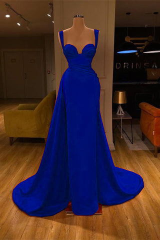 Gorgeous Royal Blue Sweetheart Sleeveless Long Slit Mermaid Evening Dresses