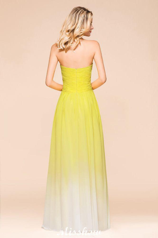 Gradient Sweetheart Floor Length Bridesmaid Dress Chiffon Wedding Party Dress