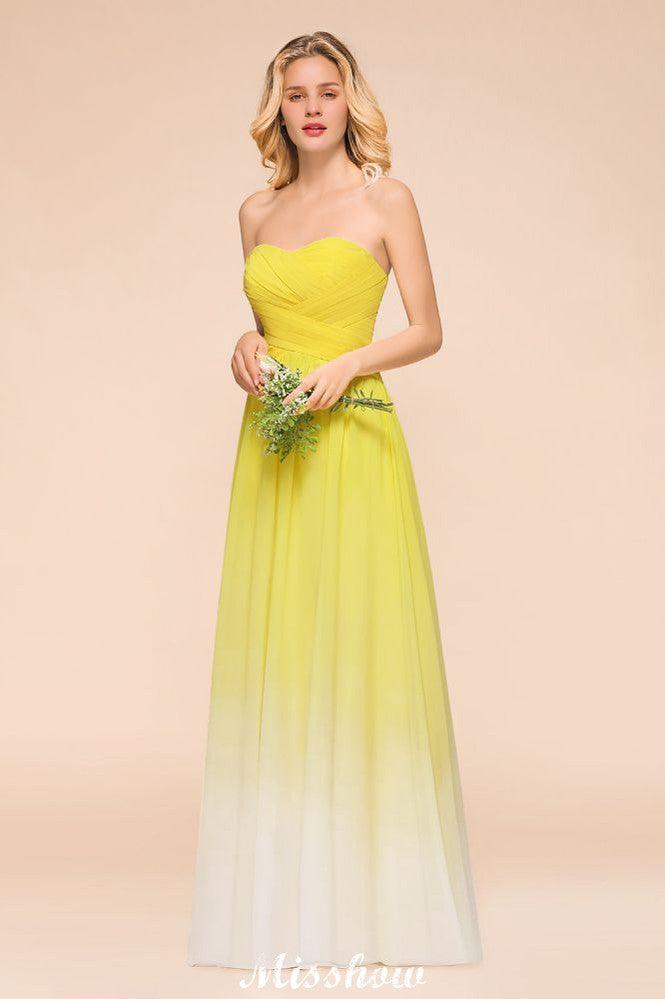 Gradient Sweetheart Floor Length Bridesmaid Dress Chiffon Wedding Party Dress