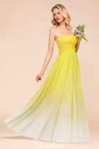 Gradient Sweetheart Floor Length Bridesmaid Dress Chiffon Wedding Party Dress