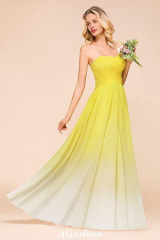 Gradient Sweetheart Bodenlangen Brautjungfernkleid Chiffon Hochzeitspartykleid