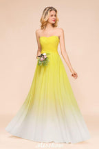 Gradient Sweetheart Floor Length Bridesmaid Dress Chiffon Wedding Party Dress