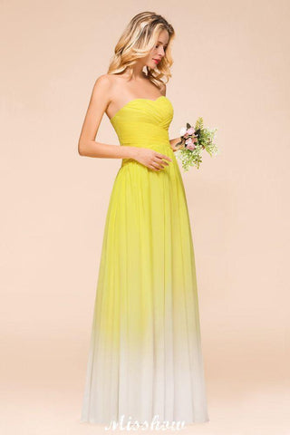 Gradient Sweetheart Bodenlangen Brautjungfernkleid Chiffon Hochzeitspartykleid