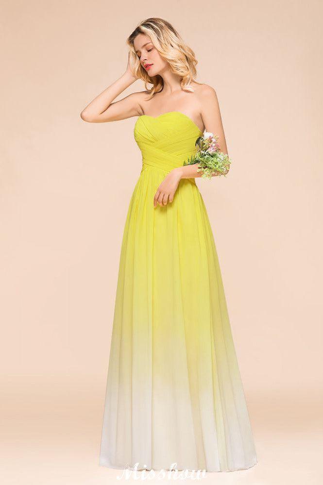 Gradient Sweetheart Floor Length Bridesmaid Dress Chiffon Wedding Party Dress