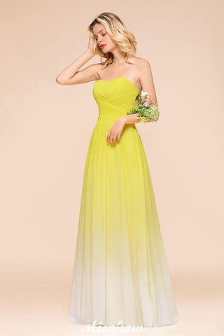 Gradient Sweetheart Bodenlangen Brautjungfernkleid Chiffon Hochzeitspartykleid